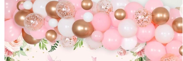 Photo 1 of  Baby Shower Party Decorations for Girls Balloons Garland Arch Kit, It’s A Girl Backdrop and Tablecloth, Girls Gender Reveal Party Supplies
