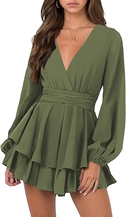 Photo 1 of  green medium romper ruffle baggy sleeve  v neck double layer