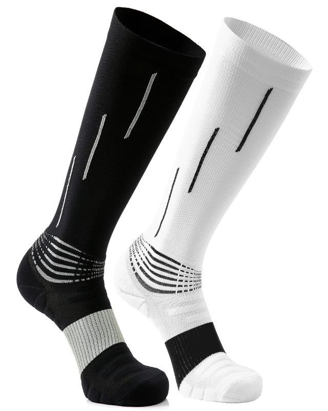 Photo 1 of Compression Socks Men&Women knee high Ankle Support Medical Athletic Running Socks for Injury Recovery & Pain Relief, Sports Protection small / medium 2PairBlack/White