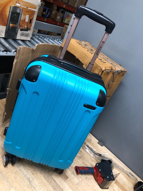 Photo 3 of **TOP RIGHT BACK CORNER IS DENTED INWARD**
Rockland London Hardside Spinner Wheel Luggage, Turquoise, Carry-On 20-Inch Carry-On 20-Inch Turquoise