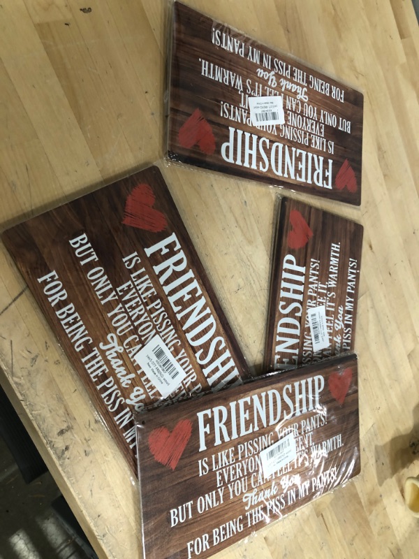 Photo 2 of **BUNDLE OF 4**  Country Style Wall Decor Funny Friendship Sayings Wooden Signs Rustic Hanging Wall Plaque Sign Home Decor Present