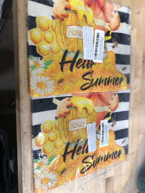 Photo 1 of **BUNDLE OF 2**  Hello Summer Watermelon Garden Flag 12x18 Inch Vertical Double Sided Striped Heart for Outside Yard Party Decoration Summer-01