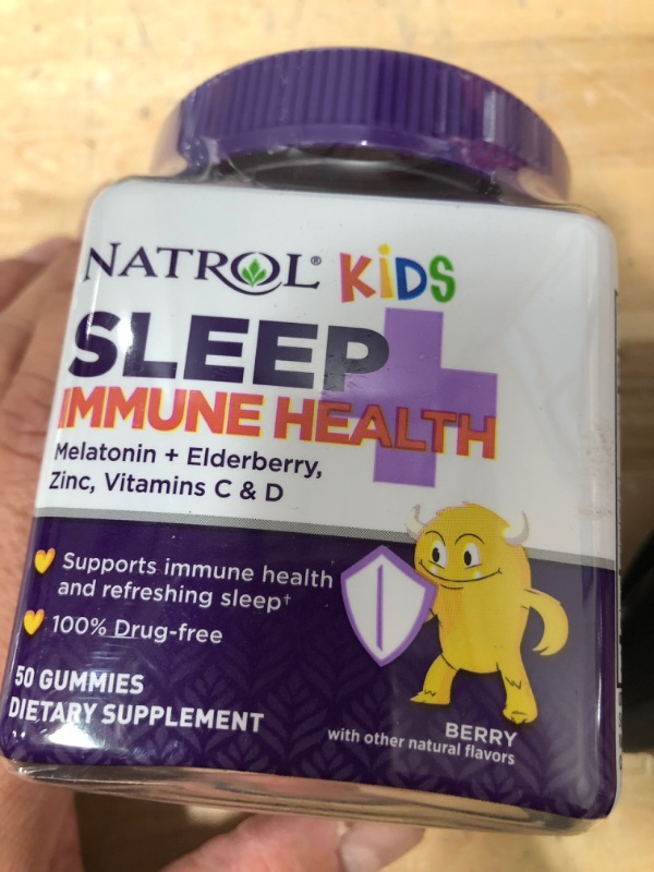 Photo 2 of best by 09-2023***Natrol Kids Sleep+ Immune Health, Drug Free Sleep Aid and Immunity Support, Dietary Supplement, Melatonin, Zinc, Vitamin C and D, Elderberry, 50 Berry Flavored Gummies 50.0 Servings (Pack of 1) Sleep+ Immune Health