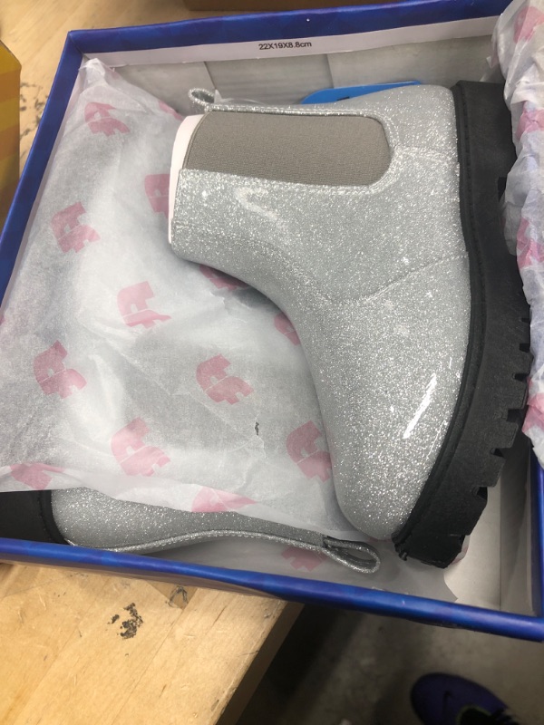 Photo 2 of Tobfis Girl's Fashion Shiny Chelsea Boot Ankle Boots(Toddler/Little Kid/Big Kid) 11 Little Kid Silver Shiny