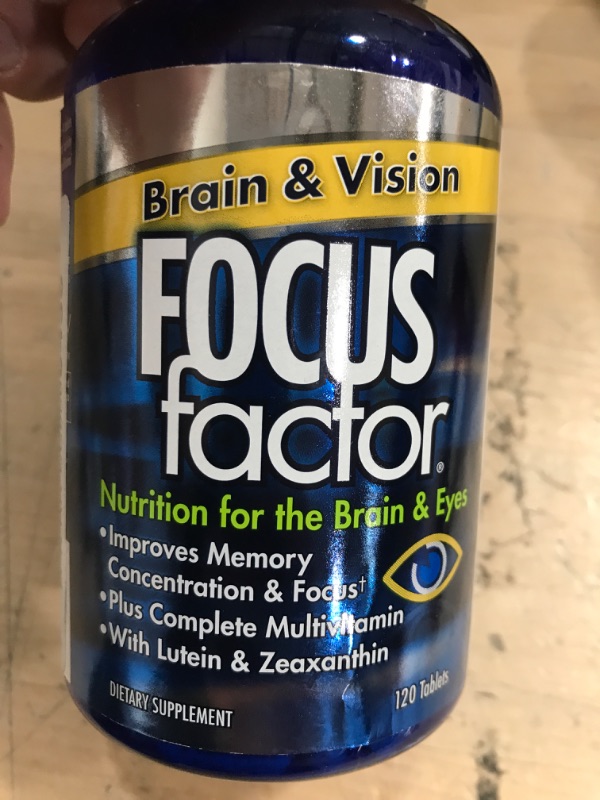 Photo 2 of best by 11/2023***Focus Factor Brain and Vision Supplement, 120 Count - Eye Vitamin, Mineral Supplement & Complete Multivitamin for Adults w/ Lutein & Zeaxanthin – Brain Supplement for Focus, Concentration, Memory 120 Count (Pack of 1)