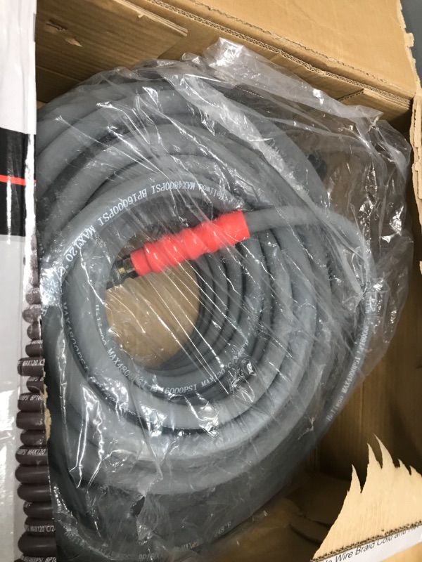 Photo 2 of Heliwoo 3/8'' Pressure Washer Hose 100 FT, Hot and Cold Water Power Washer Hose Max 248°F, Commercial Industrial Grade Steel Wire Braided Kink Proof Extension Hose with 3/8 Quick Connect -4800 PSI 100ft 3/8‘’