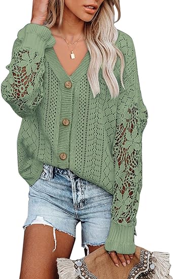 Photo 1 of AlvaQ Womens Lightweight Lace Crochet Cardigan Sweater Kimonos Casual Oversized Open Front Button Down Knit Outwear MEDIUM
