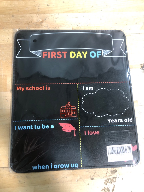 Photo 2 of SKYDUE First Day and Last Day of School Chalkboard, 10" x 12" Double-Sided Chalkboard Sign for Kids,1st Day of School Sign, Reusable Back to School Photo Prop Commemorate Supplies A Chalkboard