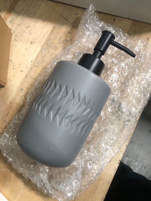 Photo 1 of Soap Dispenser, 12oz Grey Countertop Ceramic with Pump, Refillable Decorative Boho Bathroom Soap Dispenser, Great for Hand Sanitizer, Dish Soap and Lotion (Grey) Gray