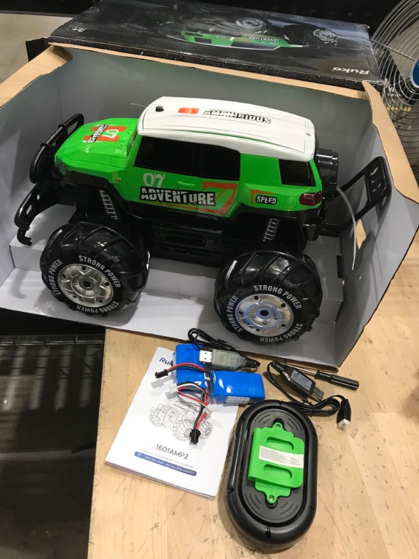 Photo 1 of Ruko 1601AMP2 Amphibious Remote Control Cars, 1:10 Scale All Terrains 4WD RC Car, IPX6 Waterproof Monster Truck with Lights, 2 Rechargeable Batteries for 50min Play, Gifts for Kids (Green)