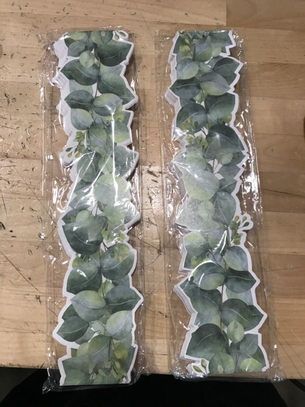 Photo 1 of 2 pack - Bulletin Board Borders Decorations, Classroom Borders for Bulletin Board - Eucalyptus Die-Cut Border Bulletin Board Trim Decor, Greenery Classroom Wall Decor, Green Plant Bulletin Board Border (59Ft)