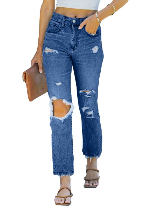 Photo 1 of Astylish Womens Ripped High Waisted Jeans Distressed Boyfriend Denim Pants 4 11 Blue