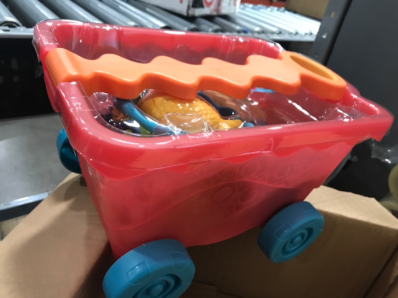 Photo 2 of B. toys – Wavy-Wagon – Travel Beach Buggy (Red) with 11 Funky Sand Toys – Phthalates and BPA Free – 18 m+ Red Beach Wagon