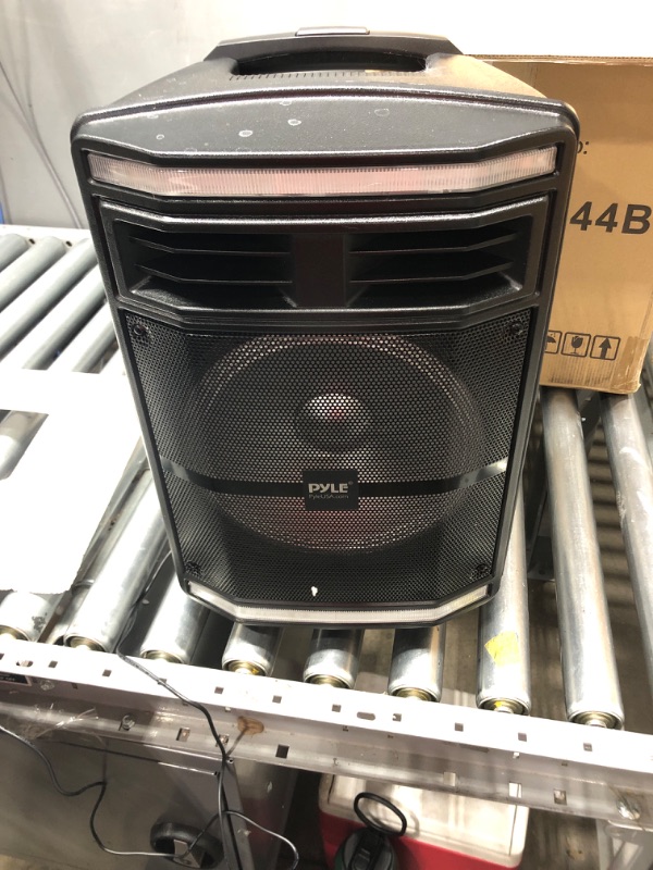 Photo 2 of Portable Bluetooth PA Speaker System - 600W Bluetooth Speaker Portable PA System W/ Rechargeable Battery 1/4" Microphone In, Party Lights, MP3/USB SD Card Reader, Rolling Wheels - Pyle PPHP1044B