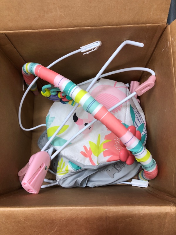 Photo 2 of Bright Starts Flamingo Vibes 3-Point Harness Harness Vibrating Baby Bouncer with Toy bar