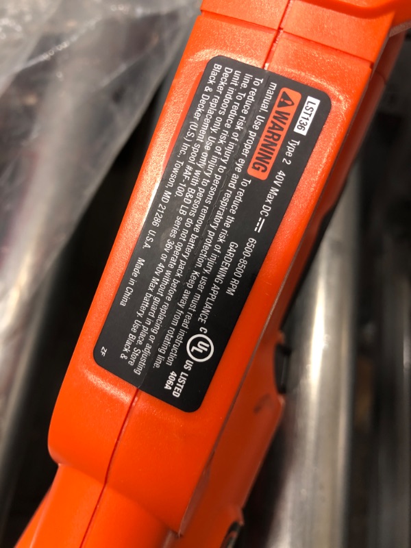 Photo 1 of *TOOL ONLY NO BATTERY* BLACK+DECKER 40V MAX String Trimmer with Battery, 2.0-Ah (LST136B & LBX2040)