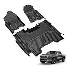 Photo 1 of 3W Floor Mats Compatible for Dodge Ram 1500 Without Storage 2019-2023, TPE All Weather Custom Fit Floor Liner for Dodge Ram, First and Second Row Full Set Car Mats Black Without Under-Seat Storage