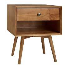 Photo 1 of *REVIEW NOTES* Walker Edison Mid Century Modern Wood Nightstand Side Table, 1 Drawer, Caramel 