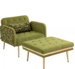 Photo 1 of 2 in 1-Olive Green Velvet Convertible Accent Arm Chair with Ottoman 3-Reclining Angles
box 1of 2 