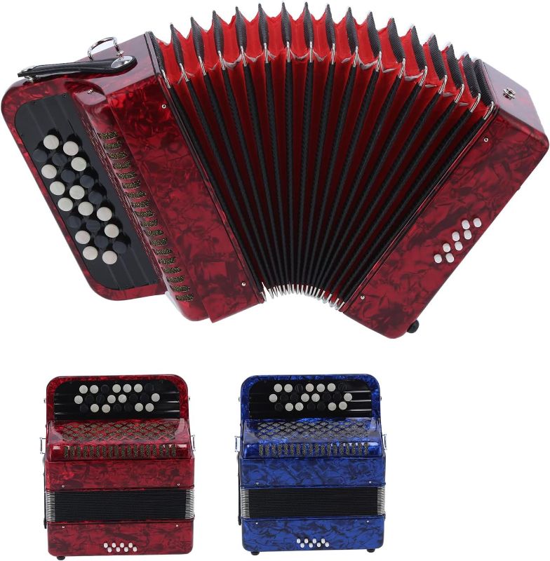 Photo 4 of 22 Keys 8 Bass Piano Accordion, 2 Colors Portable Celluloid Accordion, with Strap Backpack, Musical Instrument for Beginners Students Children (Red)
