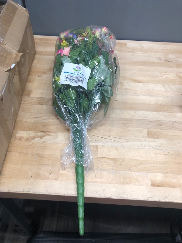 Photo 1 of Admired By Nature Artificial Dahlia, Morning Glory and Ranunculus and Blossom Fillers Mixed Bush-30 Stems for Home, Wedding, Restaurant and Office Decoration Arrangement, YW-PUR-PK Yellow-purple-pink