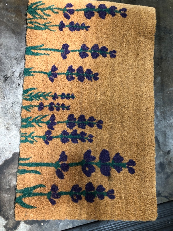 Photo 2 of **UPPER LEFT CORNER HAS A TEAR , SEE PHOTO**
Rubber-Cal Purple English Lavender Flower Doormat, 18" x 30"