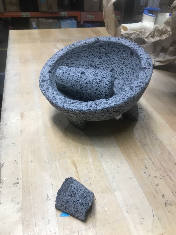 Photo 2 of  6**one leg is broken**
 inch Molcajete Mortar and Pestle, Mexican Handmade with Lava Stone,Herb Bowl, Spice Grinder, Pill Crusher, Pesto Powder, Volcanic Stone
