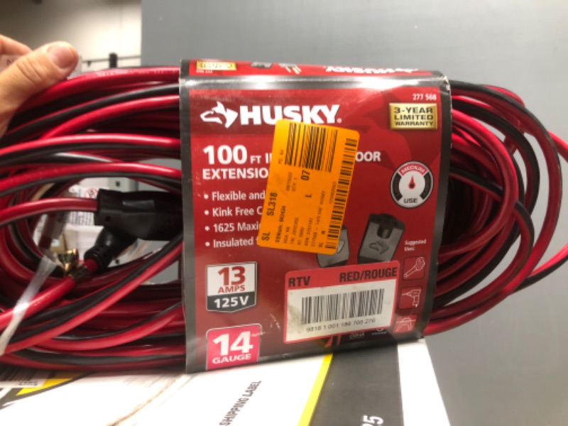 Photo 2 of 100 ft. 14/3 Indoor/Outdoor Extension Cord, Red and Black