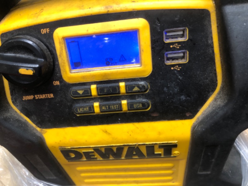 Photo 3 of **POWERS ON BUT UNABLE TO TEST***
DEWALT DXAEPS14 1600 Peak Battery Amp 12V Automotive Jump Starter/Power Station with 500 Watt AC Power Inverter, 120 PSI Digital Compressor, and USB Power , Yellow