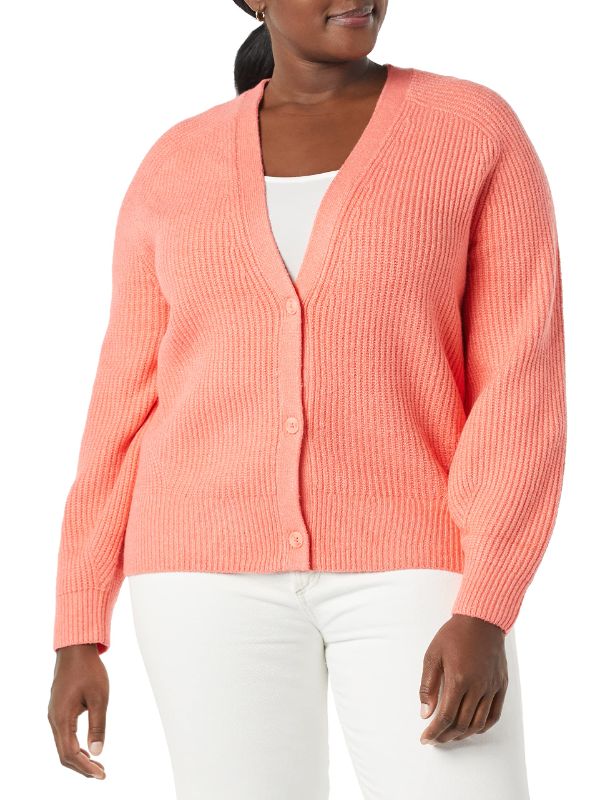 Photo 1 of Amazon Essentials Women's Soft Touch Ribbed Blouson Cardigan Medium Coral Pink