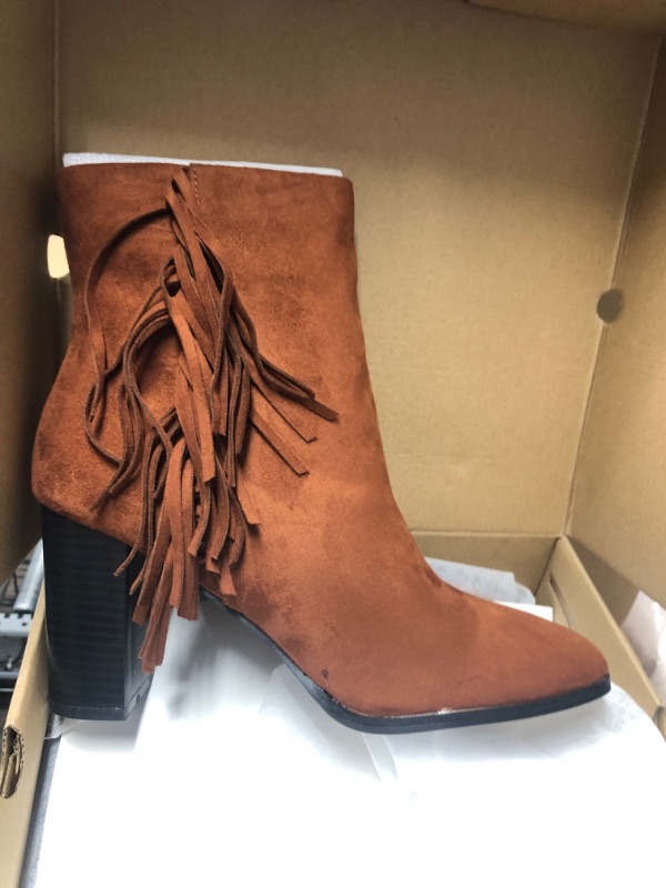 Photo 2 of ***ACTUAL SHOE IS A DIFFERENT COLOR, SEE PHOTO***
Size 11
Women's Fashion Square Toe Ankle Boots Chunky Block Heel Fringe Suede Side Zipper Fall Winter Booties Shoes