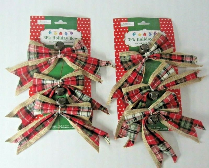 Photo 1 of 18 Holiday Bows Christmas Tree with Bells Decoration Ornament Red Plaid New
