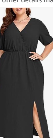 Photo 1 of LALAGEN 2023 Plus Size Summer Dress for Women Casual Puff Sleeve V Neck Split Pocket Midi Dresses 4x