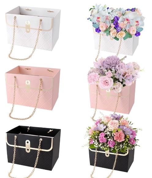 Photo 1 of 6PCS Kraft Paper Flower Gift Bag, Waterproof Flower Paper Gift Wrap Bags With Handle Wedding Valentines's Day Gift 4 in x 6 in