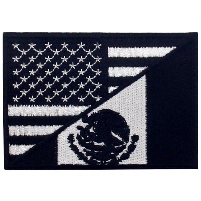 Photo 1 of 3 USA American United State Flag and Mexico Flag Patch Embroidered National Applique Iron On Sew On Emblem, White & Black