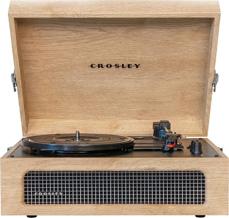 Photo 1 of **power cord is damaged but functions**
Crosley CR8017U-NA1 Voyager Vintage Portable Vinyl Record Player Turntable with Bluetooth in/Out and Built-in Speakers, Natural
