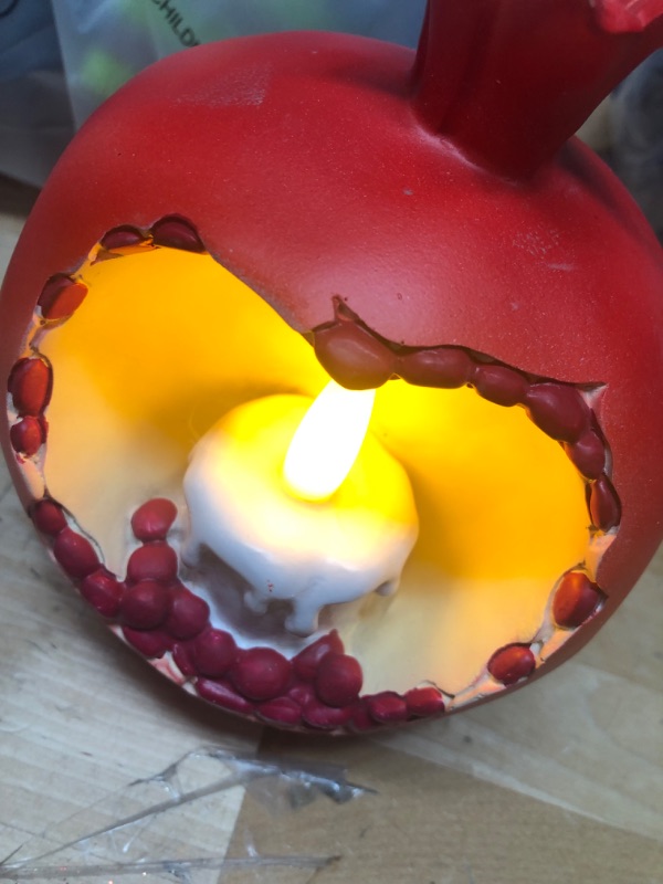 Photo 2 of 2 EHUOYAN Pomegranate Decor with Battery Operated Flickering Flameless Candle, Pomegranate Candle Lamp for Camping Kitchen Bar Coffee Shop