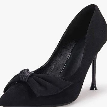 Photo 1 of (USED) Coutgo Womens High Heels Pointed Toe Bowkont Slip on Dress Pumps Shoes 7.5 black