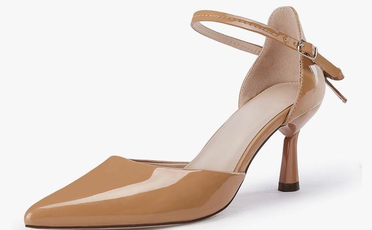Photo 1 of Coutgo Womens Pointed Toe Heels Pumps Buckle Back Bowknot Ankle Strap Stiletto Work Wedding Dress Shoes Size 7.5