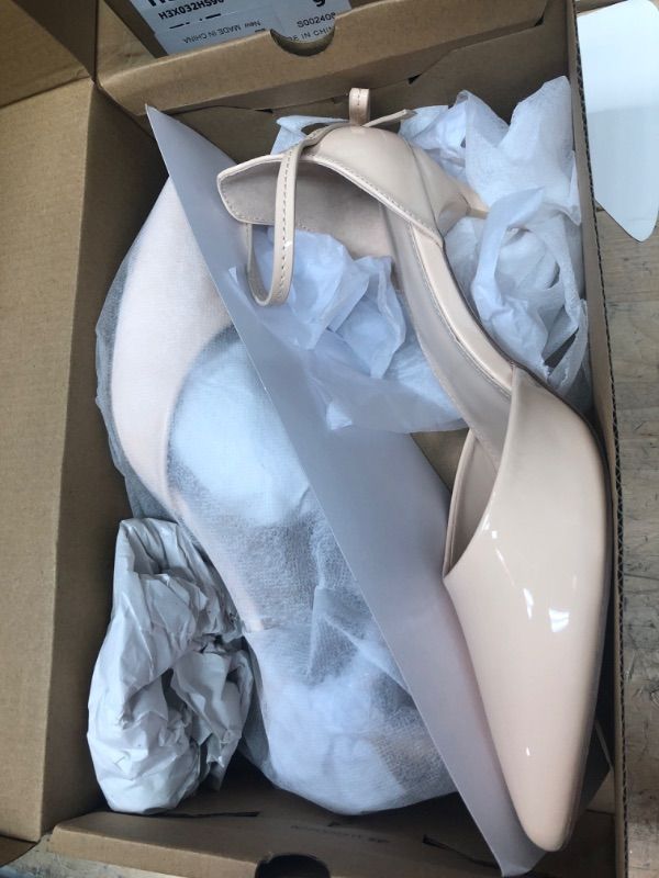 Photo 1 of Coutgo Womens Pointed Toe Heels Pumps Buckle Back Bowknot Ankle Strap Stiletto Work Wedding Dress Shoes 9.5 B-beige