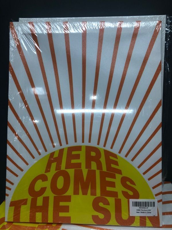 Photo 1 of 11x15 white orange "here comes the sun" phrase canvas