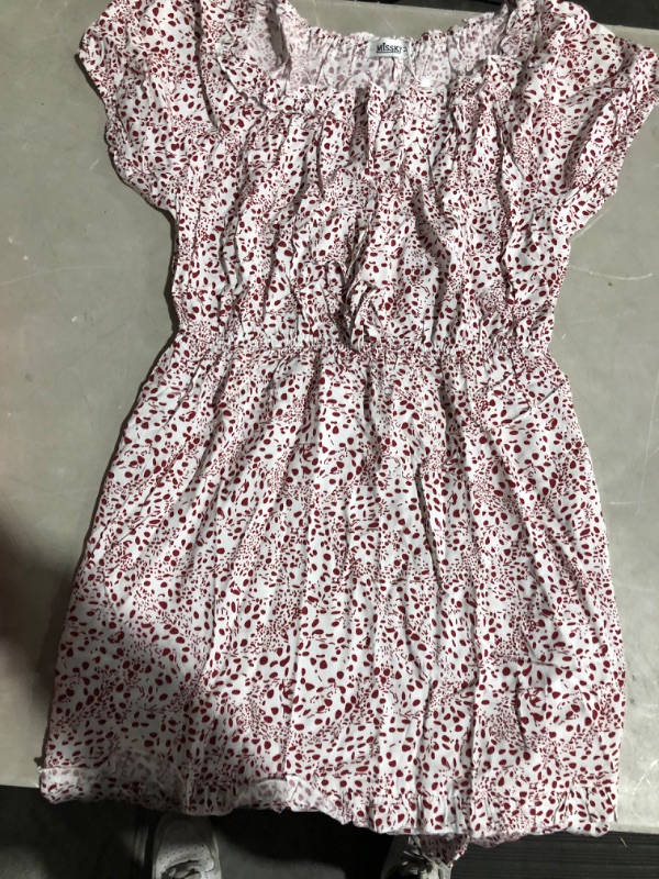 Photo 3 of (USED)MISSKY Women's Off The Shoulder Dresses Ruffle Trim Neck Puffy Sleeve Boho Floral A-Line Fall Wedding Guest Party Dress Medium Red