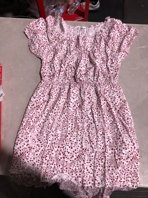Photo 4 of (USED)MISSKY Women's Off The Shoulder Dresses Ruffle Trim Neck Puffy Sleeve Boho Floral A-Line Fall Wedding Guest Party Dress Medium Red