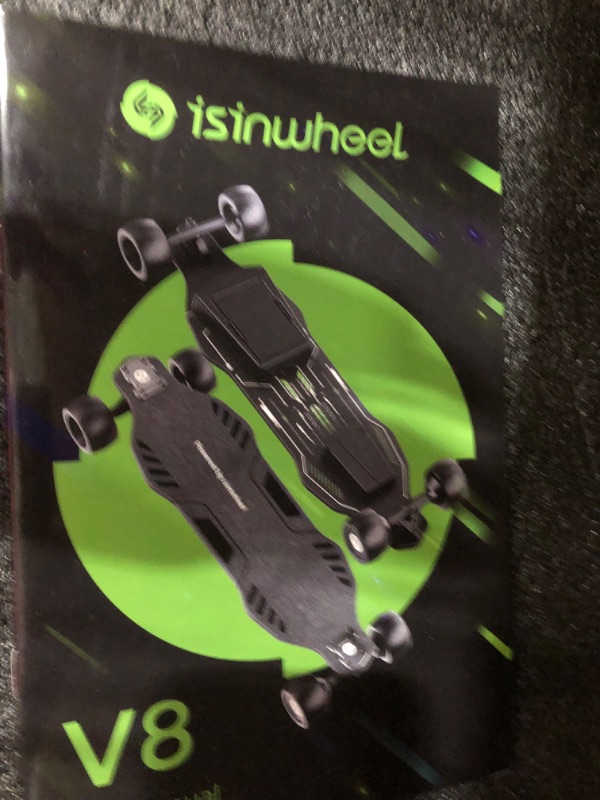 Photo 3 of isinwheel V8 Electric Skateboard with Remote, 1200W Brushless Motor, 30 Mph Top Speed & 12 Miles Range, Replaceable Battery, Electric Longboard for Adults ?Teens with Green Ambient Light
