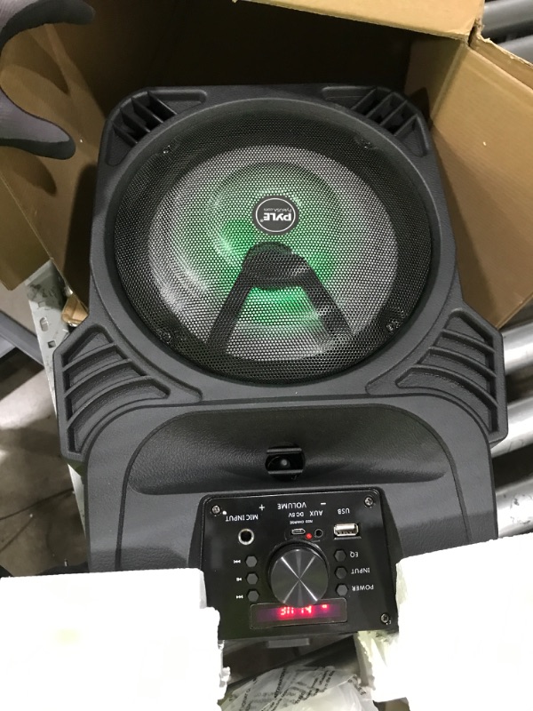 Photo 2 of Pyle 400W Portable Bluetooth PA Loudspeaker - 8” Subwoofer System, 4 Ohm/55-20kHz, USB/MP3/FM Radio/ ¼ Mic Inputs, Multi-Color LED Lights, Built-in Rechargeable Battery w/ Remote Control -PPHP844B