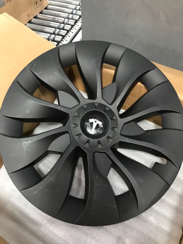 Photo 2 of **MINOR WEAR & TEAR**Lonsge 4 Pieces Tesla Model 3 Hubcaps,18-inch Tesla Wheel Hubcap Cover,Matte Black ABS Tesla Cyclone Wheel Covers,Sporty Tesla Wheel Cover,Full-Wrapped Type Tesla Hubcaps,Turbine Style Tesla Hubcaps