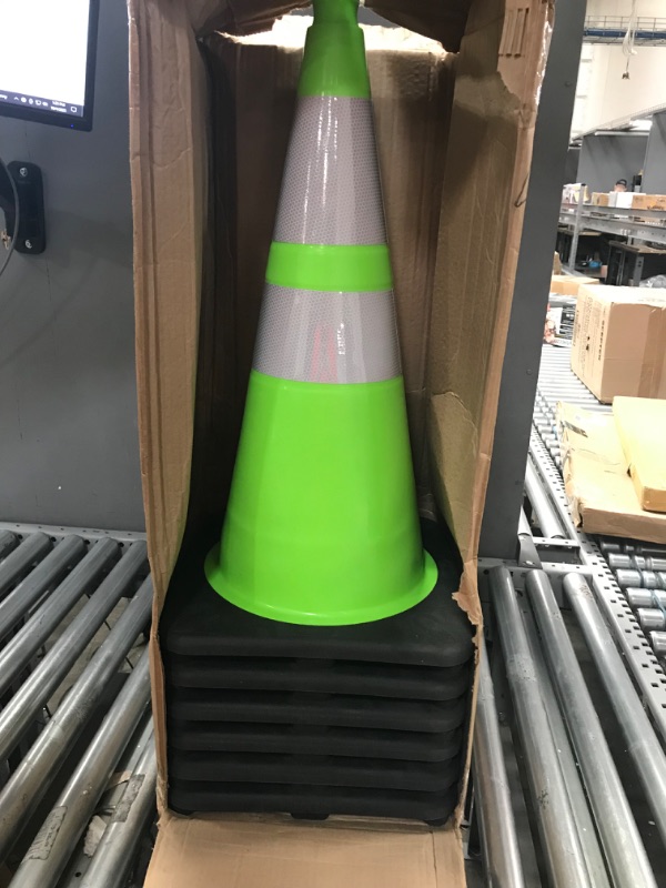 Photo 2 of 28” Lime Green Traffic Cone - 6 Pack - Dual 6" & 4" Reflective Collar – Multipurpose Premium PVC Safety Cone for Parking, Caution, Construction, Road Crews, Emergency Vehicle - Xpose Safety