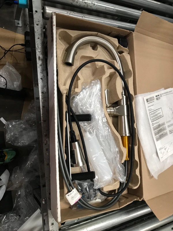 Photo 1 of Delta Faucet Spargo Brushed Nickel Kitchen Faucet, Kitchen Faucets with Pull Down Sprayer, Kitchen Sink Faucet, Faucet for Kitchen Sink, Soap Dispenser, SpotShield Stainless 19964Z-SPSD-DST