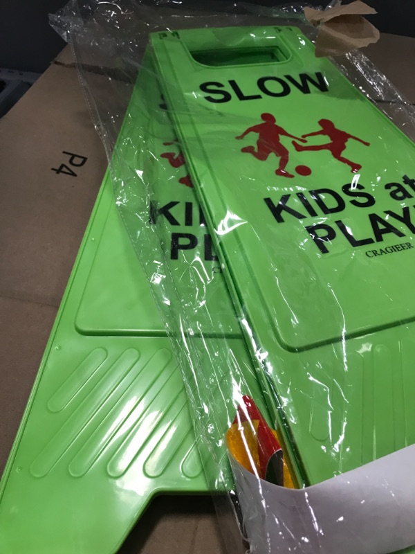 Photo 2 of Slow Kids at Play Signs for Street, Double-Sided Text and Graphics with Reflective Tape, Children at Play Safety Sign for Neighborhoods Schools Park Sidewalk Driveway (3-Pack Green) Green 2-Pack