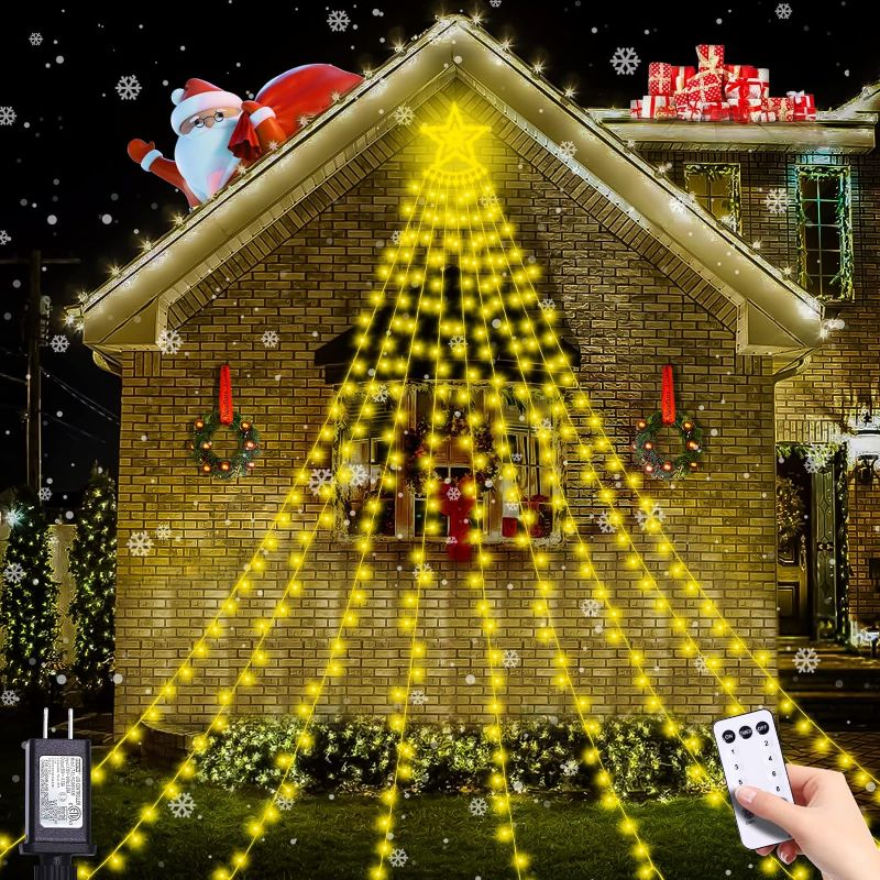 Photo 1 of JMEXSUSS 350 LED Warm White Christmas Lights Outdoor, 12.5ft Christmas Star String Lights with Remote, 8 Modes Waterfall Christmas Tree Lights Plug in for Indoor Tree Christmas
